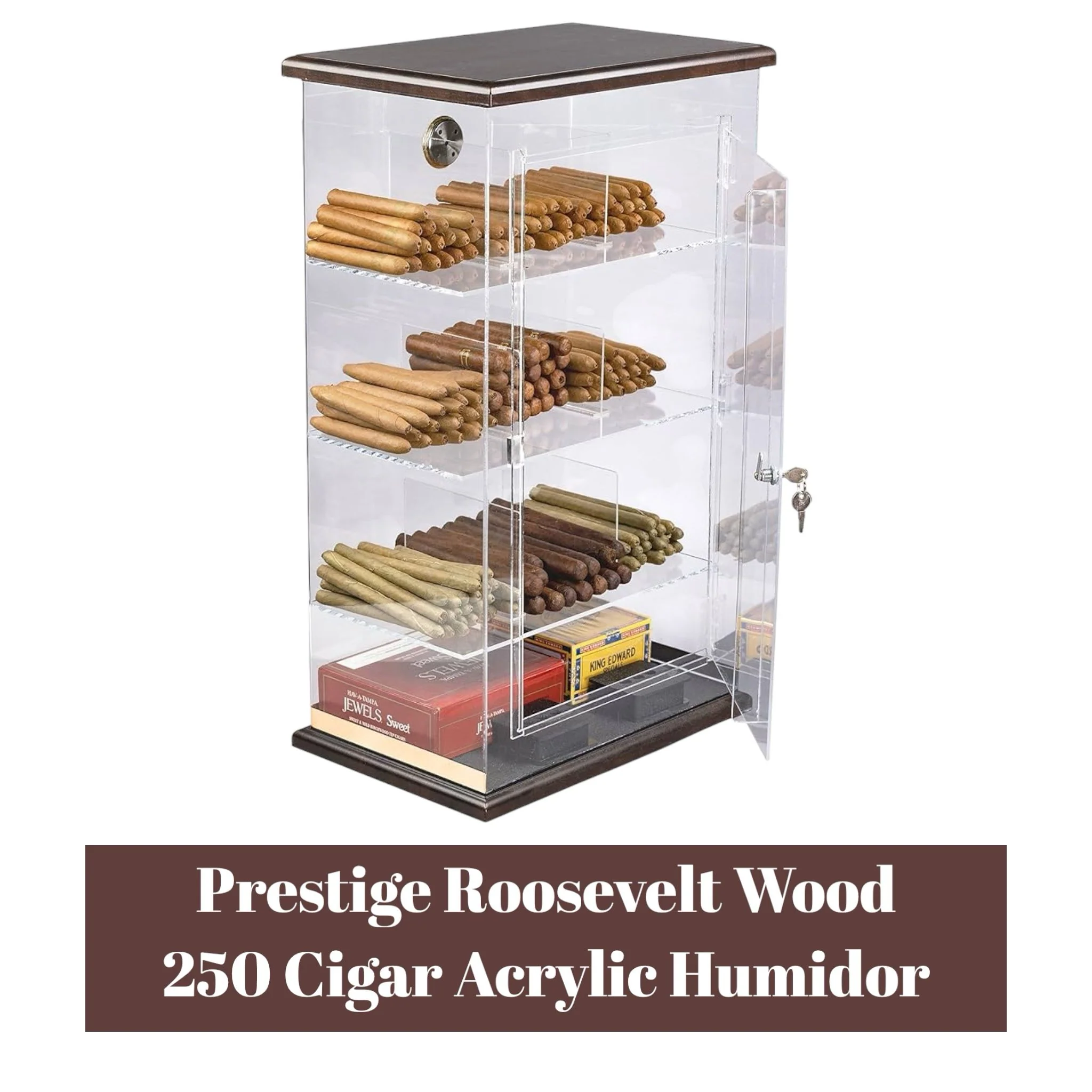 Prestige Roosevelt Wood 250 Cigar Acrylic Humidor - Image 2