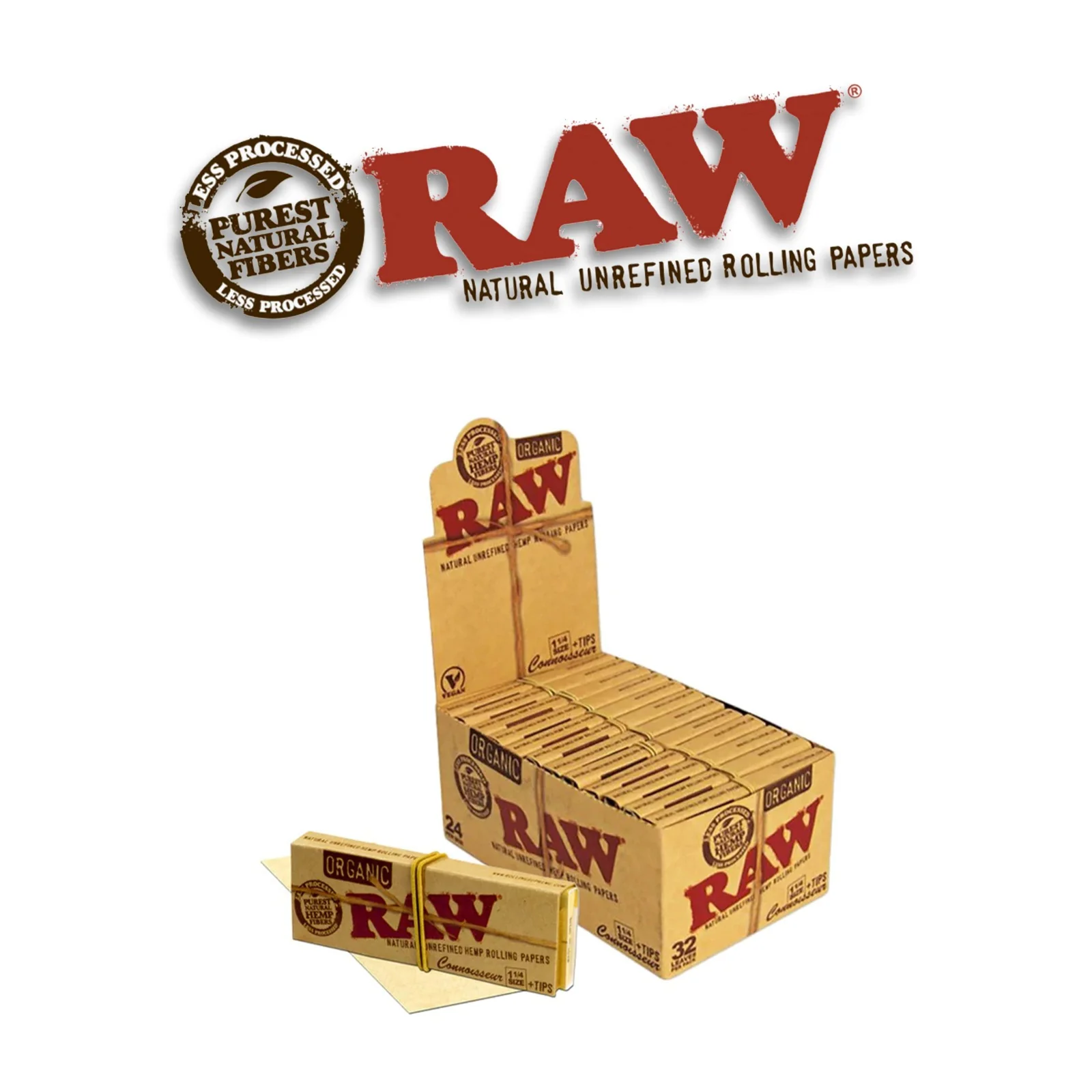 Raw Organic Hemp Connoisseur 1 1/4 Size Papers+Tips-24ct